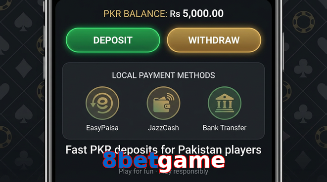 Deposit and withdrawal screen with PKR methods